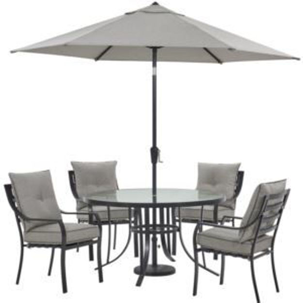 Picture of Lavallette 5-Piece Dining Set in Silver Linings with 4 Stationary Chairs, 52-In. Round Glass-Top Tab