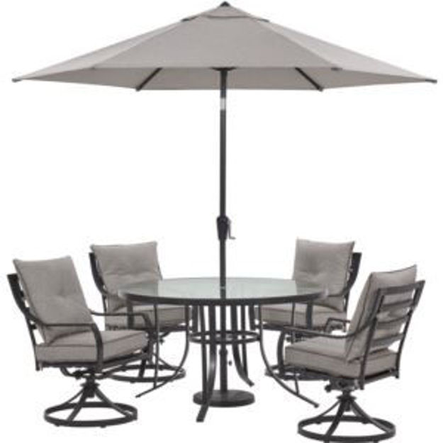 Picture of Lavallette 5-Piece Dining Set in Silver Linings with 4 Swivel Rockers, 52-In. Round Glass-Top Table,