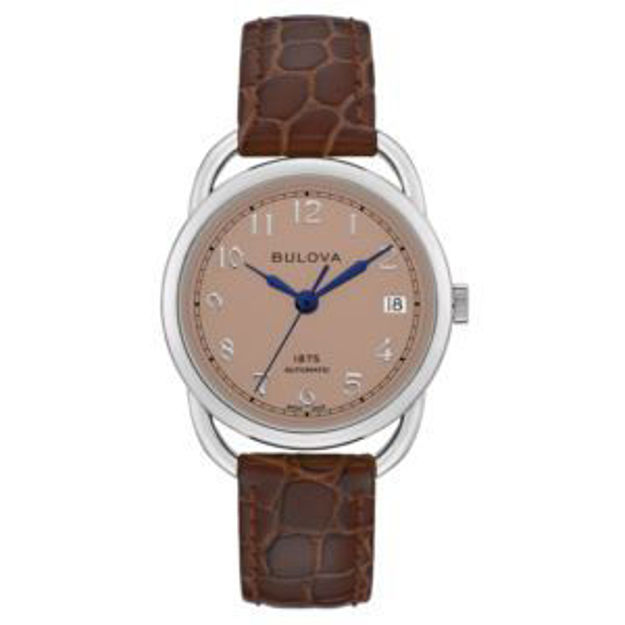 Picture of Ladies' Joseph Bulova Commodore Automatic Brown Leather Strap Watch Blush Dial