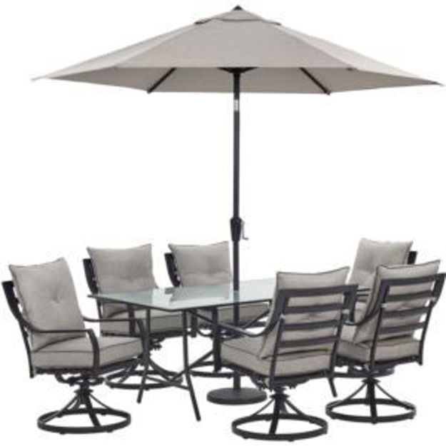 Picture of Lavallette 7-Piece Dining Set in Silver Linings with 6 Swivel Rockers, 66" x 38" Glass-Top Table, Um