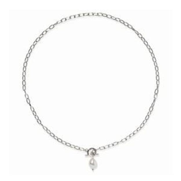 Picture of Paperclip Pearl Necklace Silver