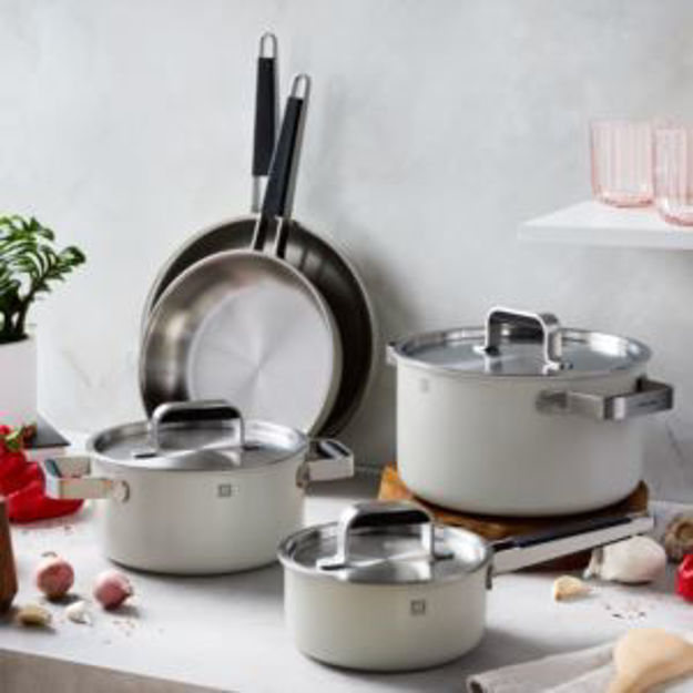 Picture of Pure 8pc Stainless Steel Cookware Set Ivory White