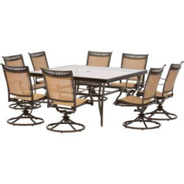 Picture of Fontana 9-Piece Dining Set with Eight Sling Swivel Rockers and a 60 In. Square Dining Table