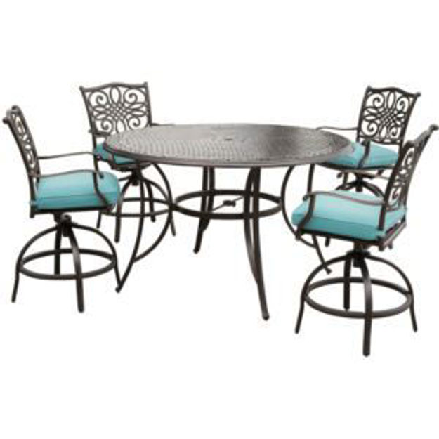 Picture of Traditions 5-Piece High-Dining Set in Blue with Four Swivel Chairs and a 56 In. Cast-top Table