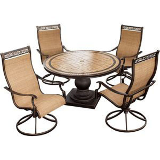 Picture of Monaco 5-Piece Dining Set with Four Sling Swivel Rockers and a 51 In. Tile-Top Dining Table