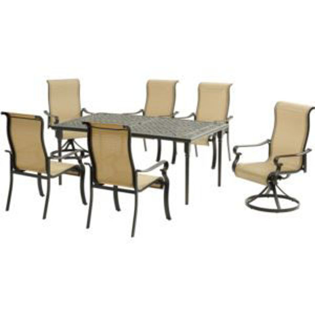 Picture of Brigantine 7-Piece Dining Set with a 40" x 70" Cast-Top Dining Table, 2 Sling Swivel Rockers, and 4