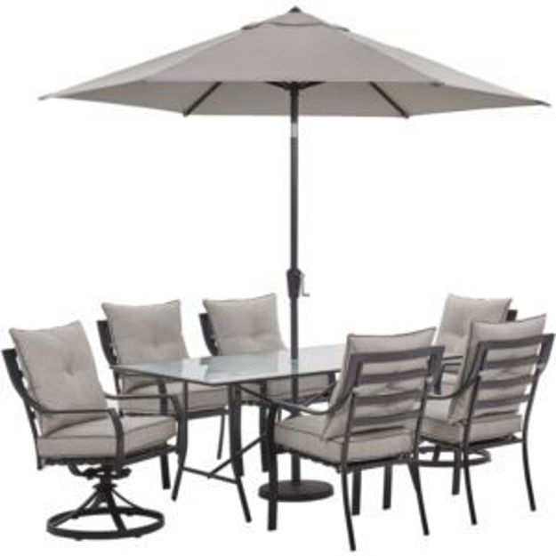 Picture of Lavallette 7-PC. Dining Set in Silver Linings w/ 4 Chairs, 2 Swivel Rockers, 66" x 38" Glass-Top Tab