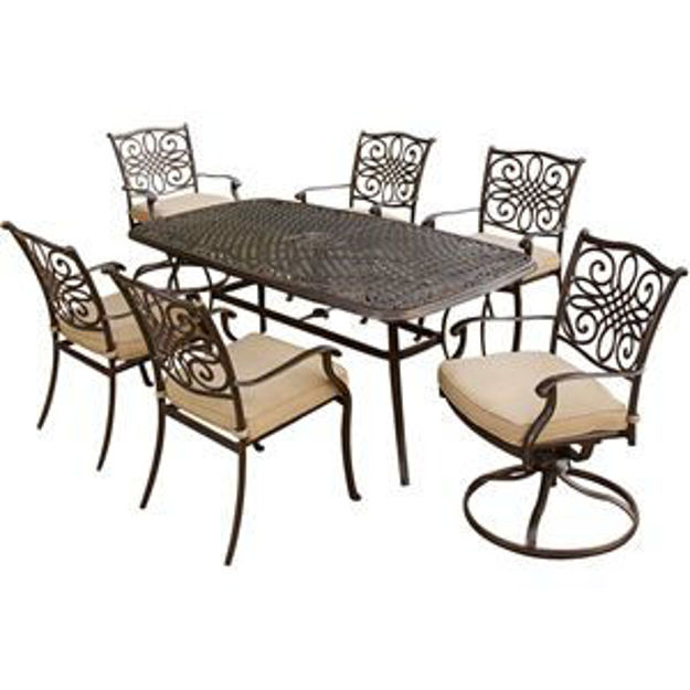 Picture of Traditions 7-Piece Outdoor Dining Set of Four Dining Chairs, Two Swivel Chairs and a 38 x 72 in. Tab