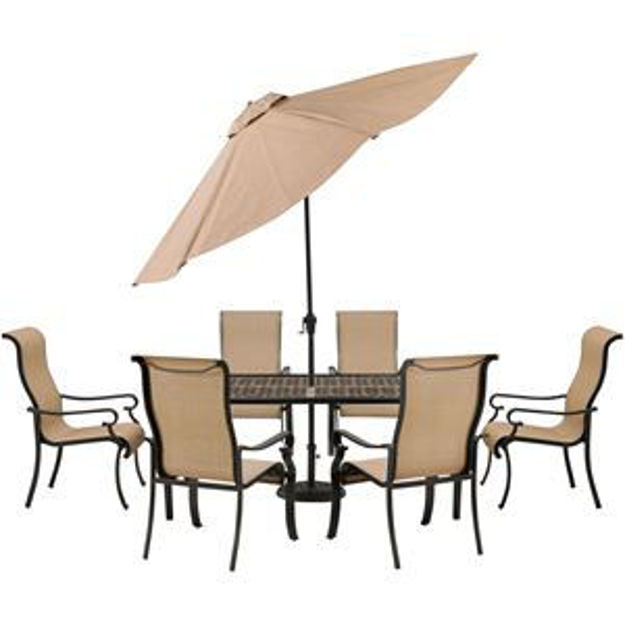 Picture of Brigantine 7-Piece Outdoor Dining Set with Cast-Top Table and 9 Ft. Umbrella