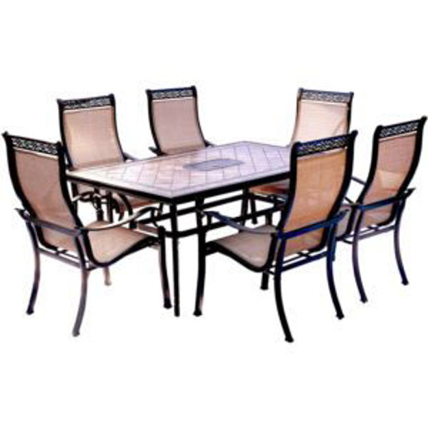 Picture of Monaco 7-Piece Patio Dining Set with 6 PVC Sling Dining Chairs and Porcelain Tile Rectangular Dining