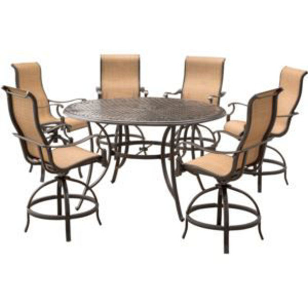 Picture of Manor 7-Piece High-Dining Set with 6 Contoured Swivel Chairs and a 60 In. Cast-top Table