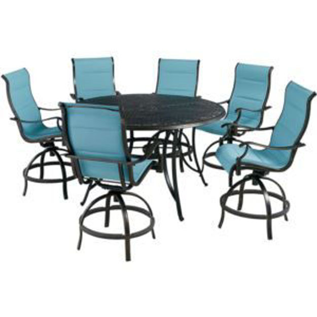 Picture of Traditions 7-Piece High-Dining Set in Blue with 6 Padded Swivel Counter-Height Chairs and 56-in. Cas