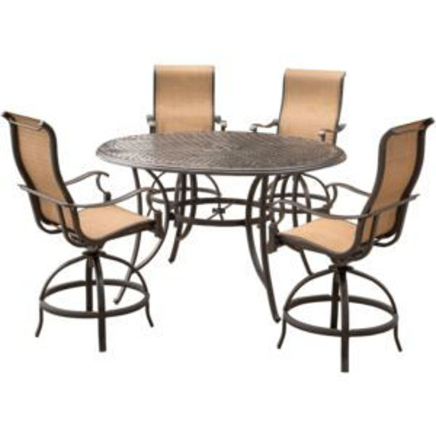 Picture of Manor 5-Piece High-Dining Set with a 60 In. Cast-top Table and 4 Counter-Height Swivel Chairs