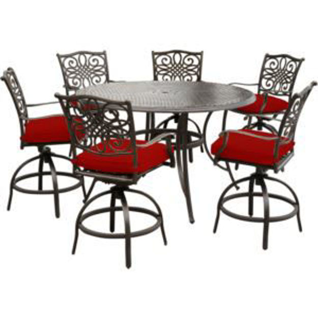 Picture of Traditions 7-Piece High-Dining Set in Red with 6 Swivel Chairs and a 60 In. Cast-Top Table