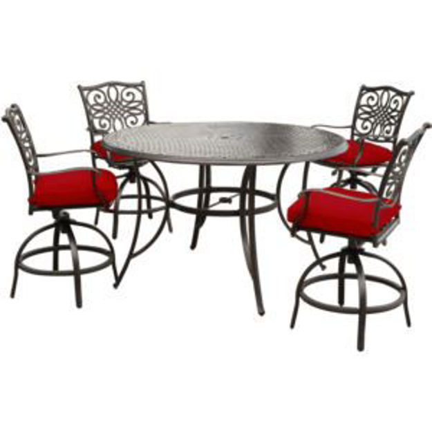 Picture of Traditions 5-Piece High-Dining Set in Red with Four Swivel Chairs and a 60 In. Cast-top Table