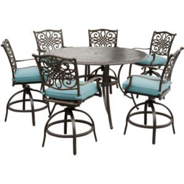 Picture of Traditions 7-Piece High-Dining Set in Blue with 6 Swivel Chairs and a 60 In. Cast-Top Table