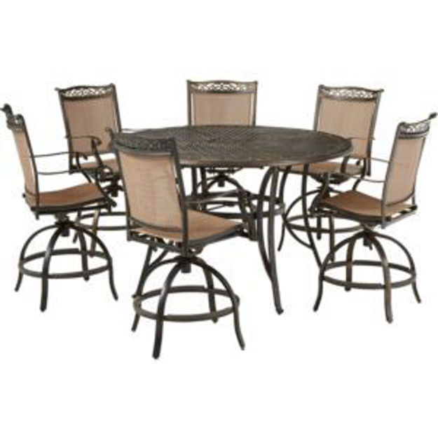 Picture of Fontana 7-Piece High-Dining Set with 6 Counter-Height Swivel Chairs and a 60-in. Cast-Top Table