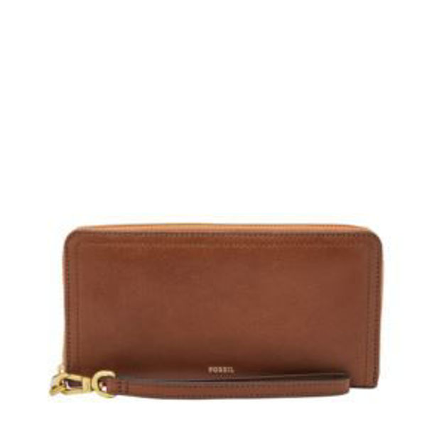 Picture of Logan Leather RFID Zip Around Clutch Wallet Brown