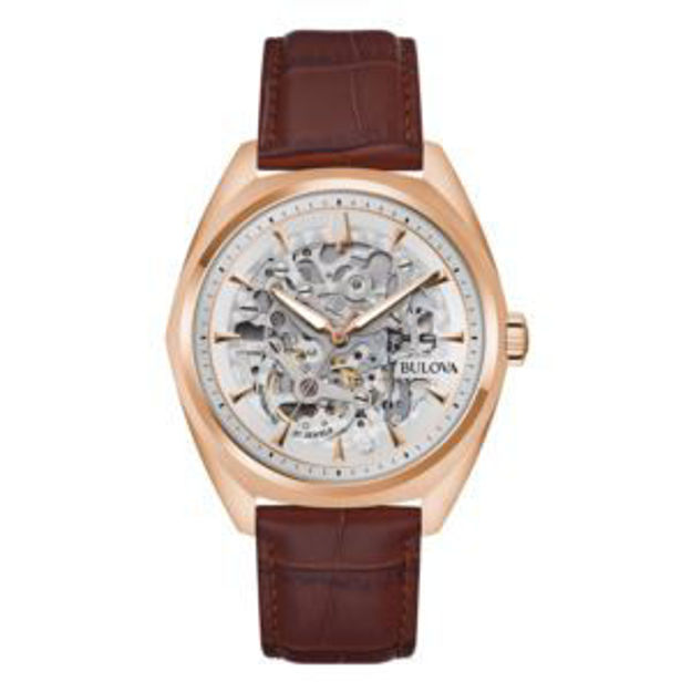 Picture of Men's Surveyor Automatic Brown Leather Strap Watch Silver Skeleton Dial