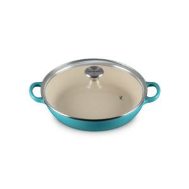 Picture of 2.25qt Traditional Cast Iron Braiser w/ Glass Lid Turquoise