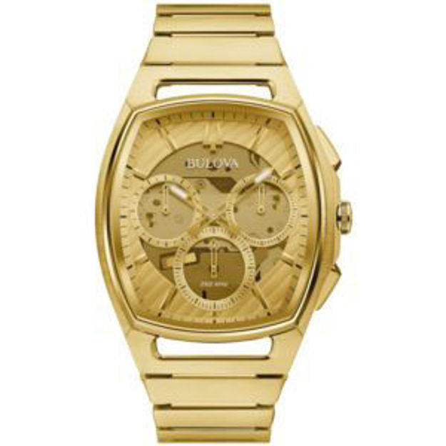 Picture of Men's CURV Tonneau Chronograph Gold-Tone Stainless Steel Watch Champagne Dial