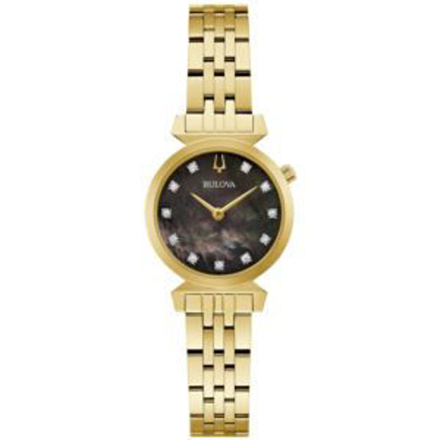 Picture of Ladies' Regatta Gold-Tone Stainless Steel Rectangle Watch Black MOP Dial