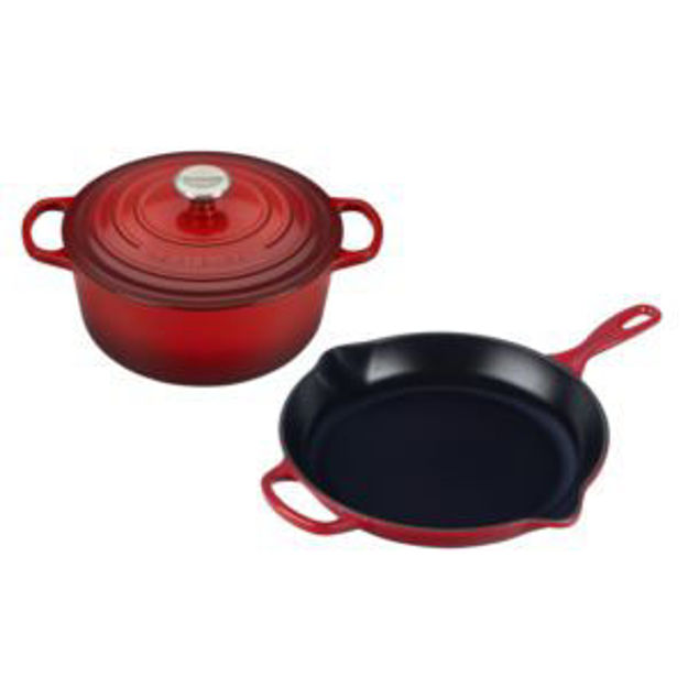 Picture of 3pc Signature Cast Iron Cookware Set Cerise