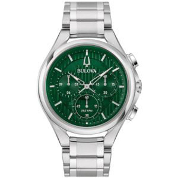 Picture of Men's CURV Chronograph Silver-Tone Stainless Steel Watch Green Dial