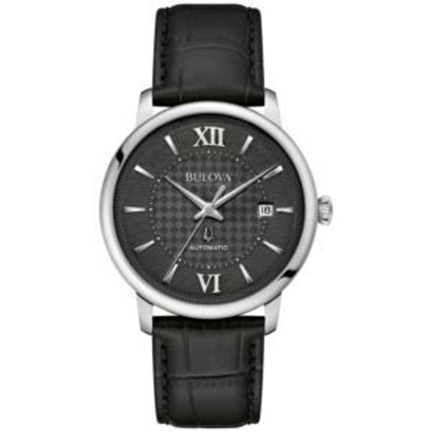 Picture of Men's Hudson Automatic Black Leather Strap Watch Black Basketweave Dial