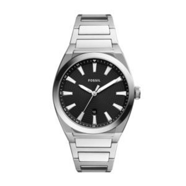 Picture of Men's Everett Silver-Tone Stainless Steel Watch Black Dial