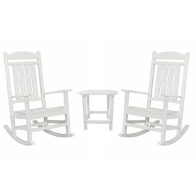 Picture of Pineapple Cay All-Weather Porch Rocking Chair Set with 2 Rockers and an 19" x 15" Side Table in Whit