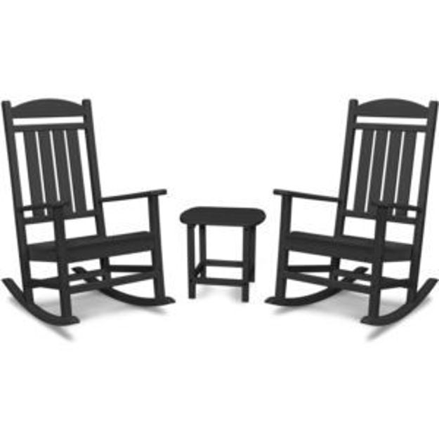 Picture of Pineapple Cay All-Weather Porch Rocking Chair Set with 2 Rockers and an 19" x 15" Side Table Side Ta