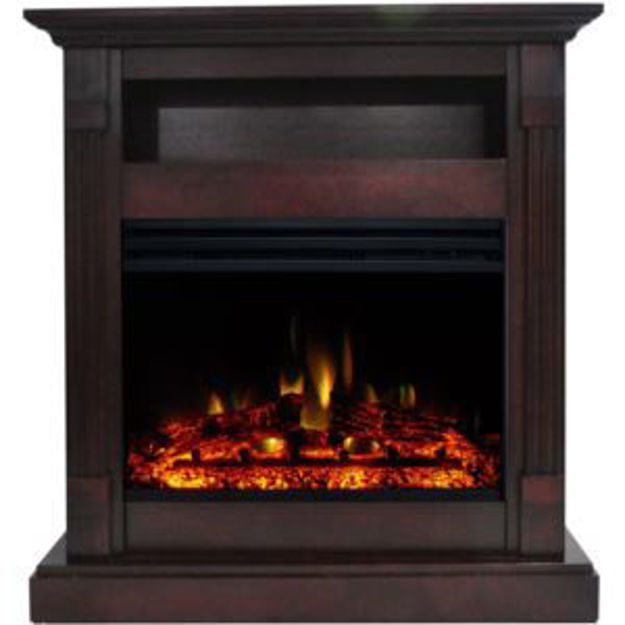 Picture of Sienna 34-In. Fireplace Mantel with Storage Shelf in Mahogany and 1500W Electric Heater Insert with