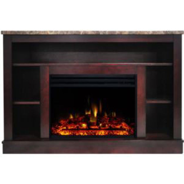 Picture of Seville 47-In. Fireplace TV Stand with Storage Shelves in Mahogany and 1500W Electric Heater Insert