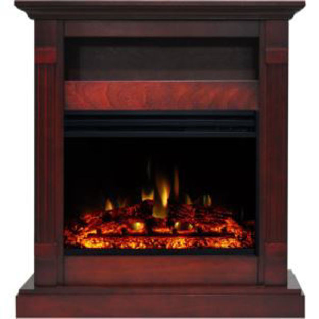 Picture of Sienna 34-In. Fireplace Mantel with Storage Shelf in Cherry and 1500W Electric Heater Insert with Lo