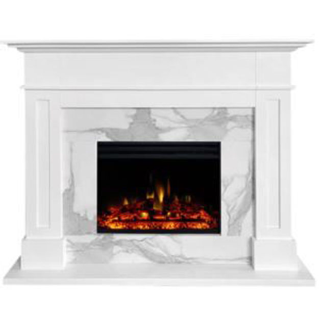 Picture of Sofia 53-in. Electric Fireplace Mantel in White with White Marble Inlay and Log Display