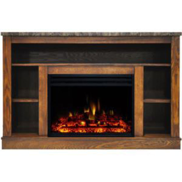 Picture of Seville 47-In. Fireplace TV Stand with Storage Shelves in Walnut and 1500W Electric Heater Insert wi