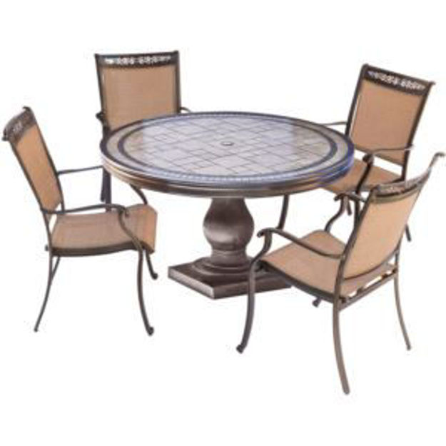 Picture of Fontana 5-Piece Outdoor Dining Set with Four Sling Dining Chairs and a 51 In. Tile-top Dining Table