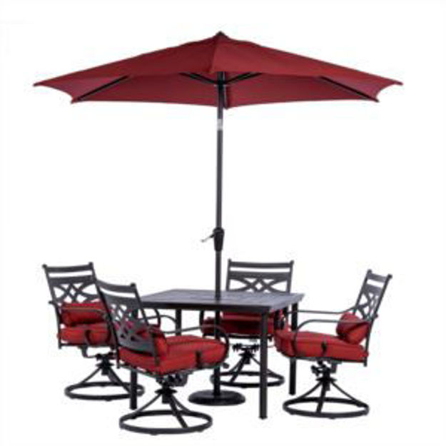 Picture of Montclair 5-Piece Patio Dining Set in Chili Red with 4 Swivel Rockers, 40-Inch Square Table, and 9-F