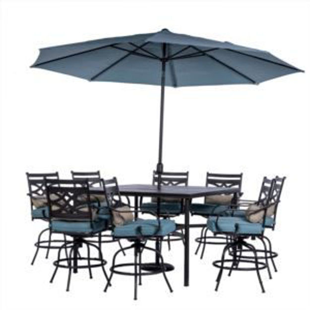 Picture of Montclair 9-Piece High-Dining Set in Ocean Blue with 8 Counter-Height Swivel Rockers, 60-In. Square