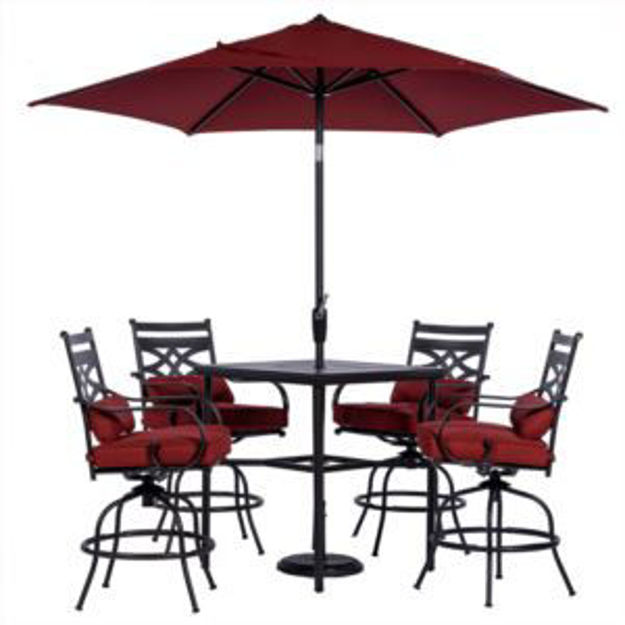 Picture of Montclair 5-Piece High-Dining Set in Chili Red with 4 Swivel Chairs, 33-In. Counter-Height Dining Ta