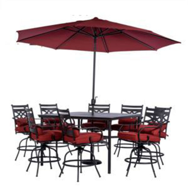 Picture of Montclair 9-Piece High-Dining Set in Chili Red with 8 Counter-Height Swivel Rockers, 60-In. Square T