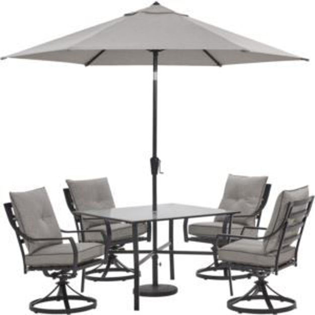 Picture of Lavallette 5-Piece Dining Set in Silver Linings with 4 Swivel Rockers, 42-In. Square Glass-Top Table