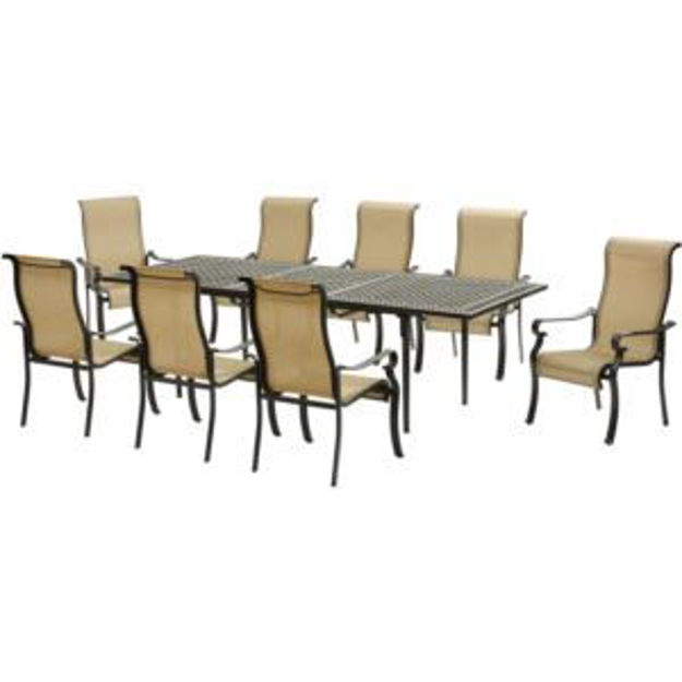 Picture of Brigantine 9-Piece Outdoor Patio Dining Set with an Expandable Cast Top Aluminum Table and 8 Sling S