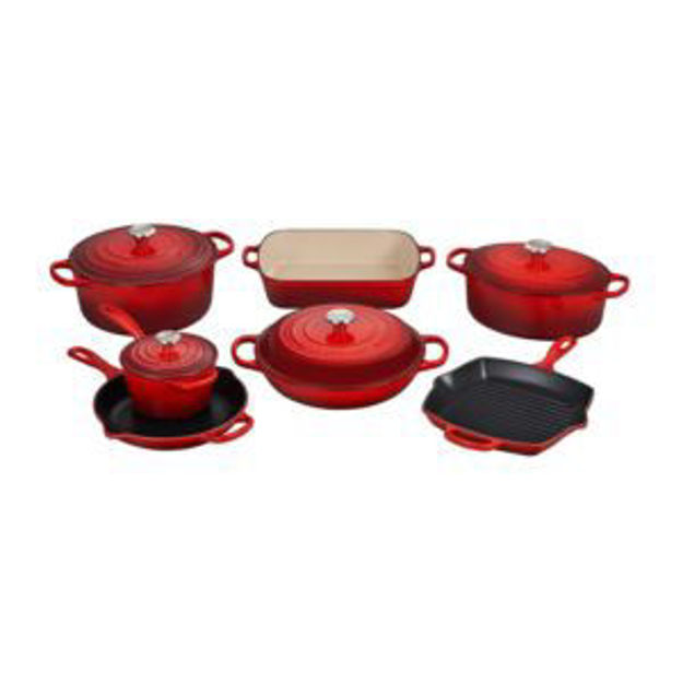 Picture of 11pc Signature Cast Iron Ultimate Cookware Set Cerise