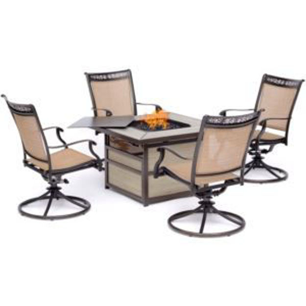 Picture of Fontana 5-Piece Fire Pit Chat Set with 4 Sling Swivel Rockers and a 40,000 BTU Gas Fire Pit Coffee T