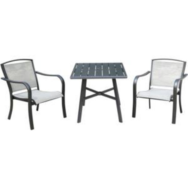 Picture of Foxhill 3-Piece Commercial-Grade Bistro Set with 2 Sling Dining Chairs and a 30" Square Slat-Top Tab