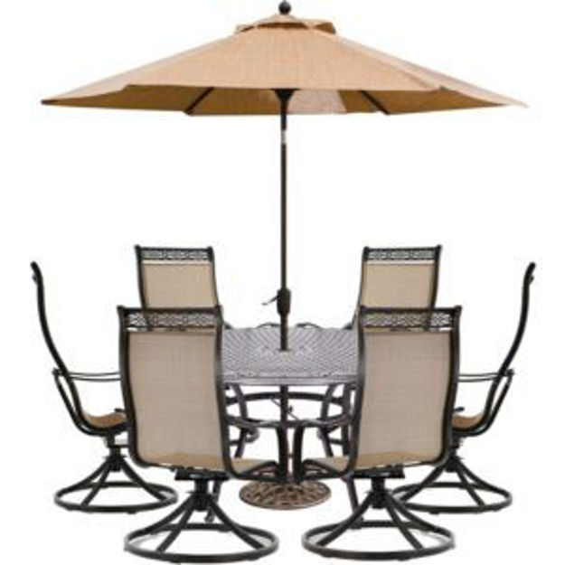 Picture of Manor 7-Piece Outdoor Dining Set with 6 Swivel Rockers, a 60 In. Cast-top Dining Table, and a 9 Ft.