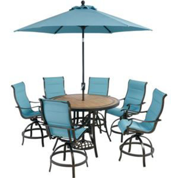 Picture of Monaco 7-Piece High-Dining Set in Blue with 6 Padded Counter-Height Swivel Chairs, 56-In. Tile-Top T