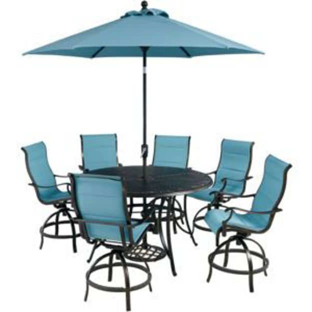 Picture of Traditions 7-Piece High-Dining Set in Blue with 6 Swivel Counter-Height Chairs, 56-in. Table, and 9-